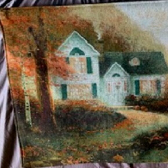 Thomas Kinkade Country House Wall Tapestry Finial Rod Set 35 x 25" - Picture 1 of 6